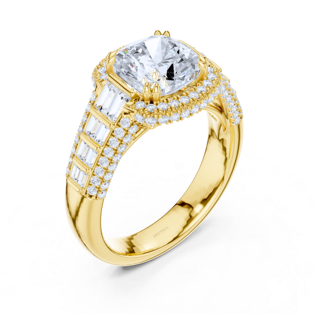 Majestic Cushion Halo Baguette Ring