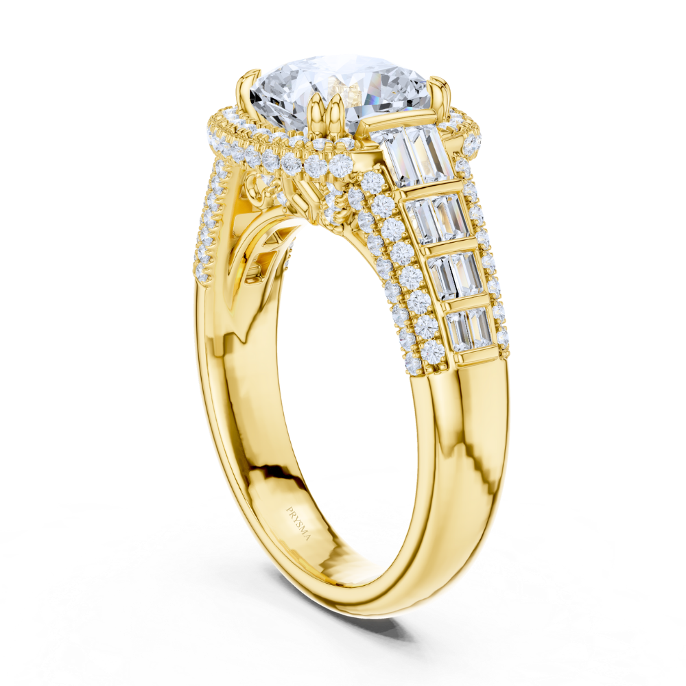 Majestic Cushion Halo Baguette Ring
