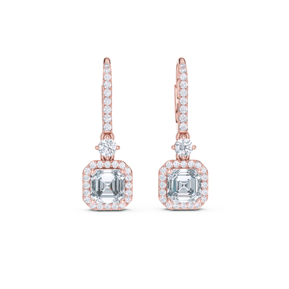 Asscher Cut Halo Drop Earrings