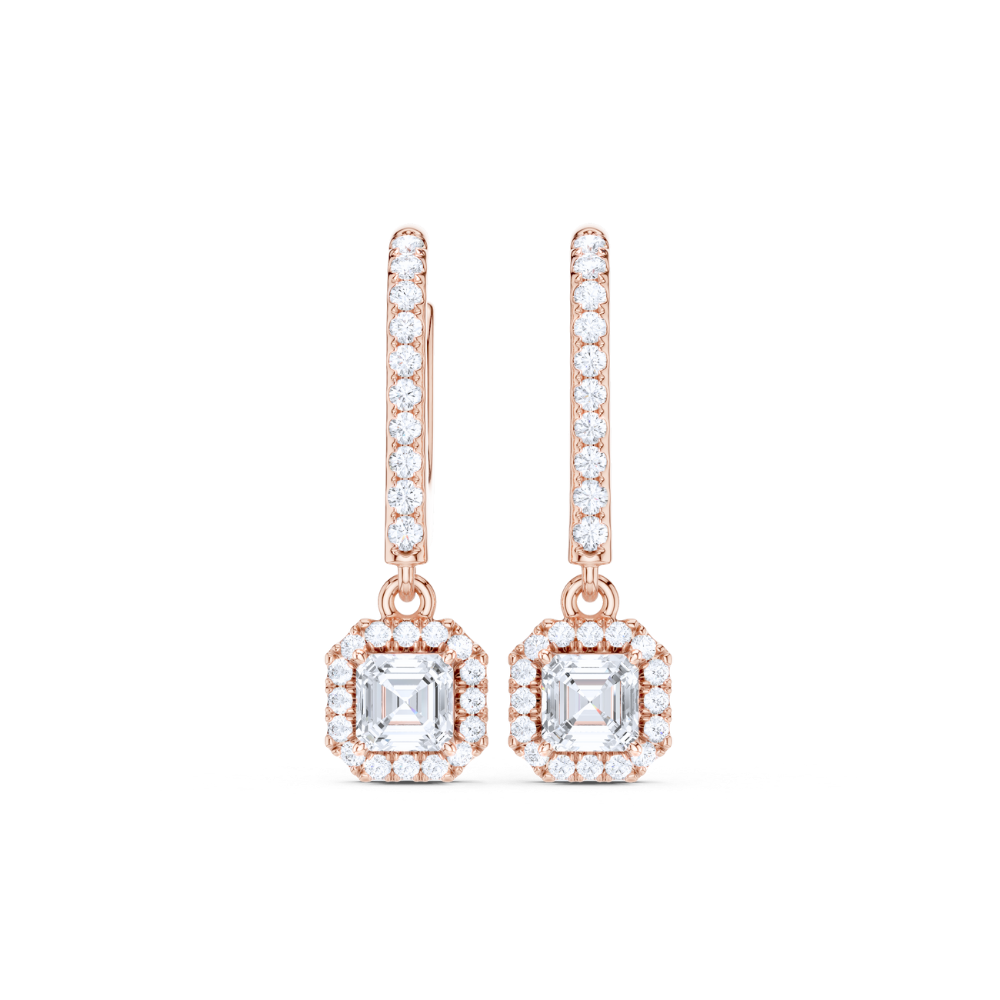 Asscher Halo Drop Diamond Earrings