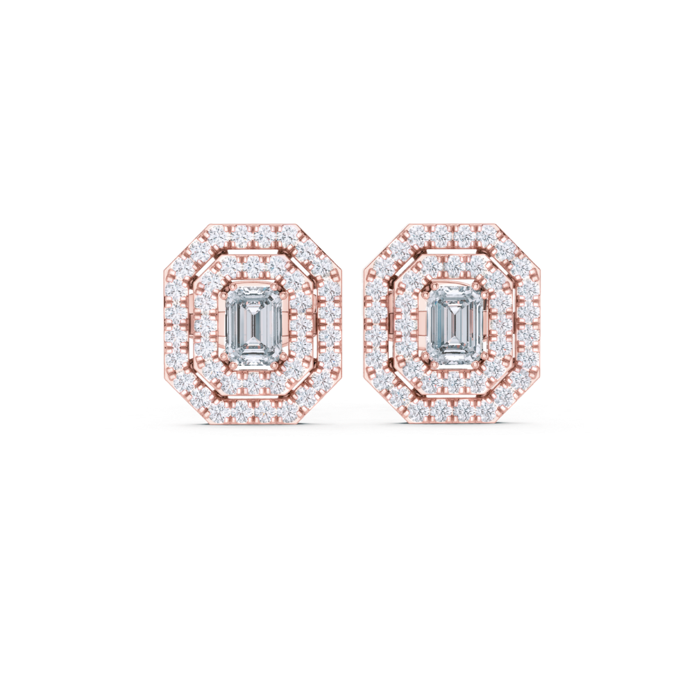 Emerald Radiance Octagon Halo Stud Earrings