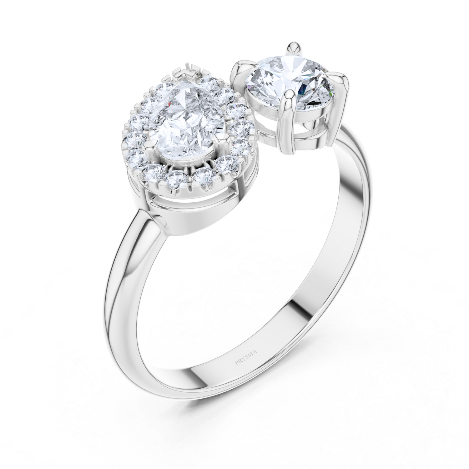 Pear & Round Dual Stone Halo Ring