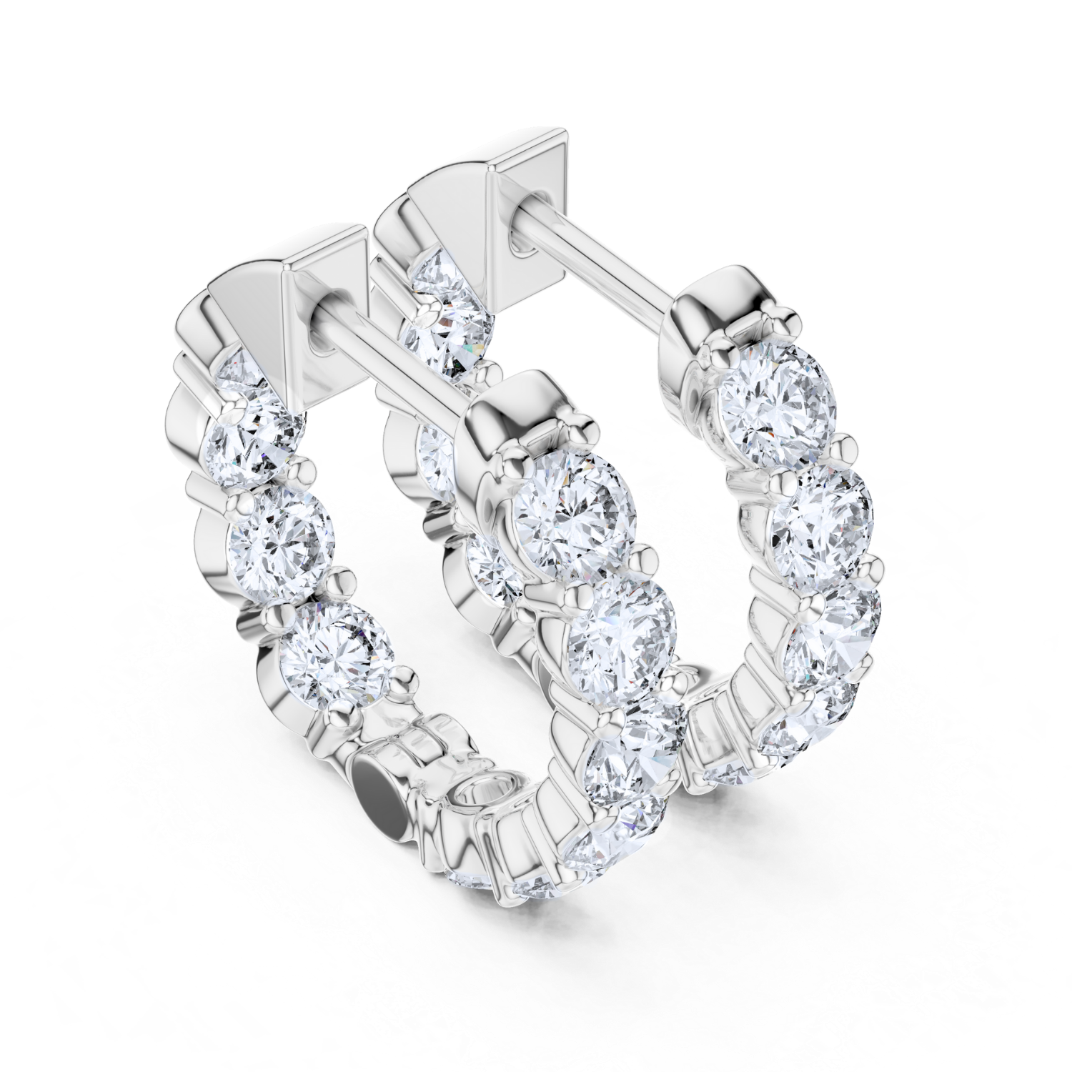 Single Row Vault Lock Diamond Earring Hoops