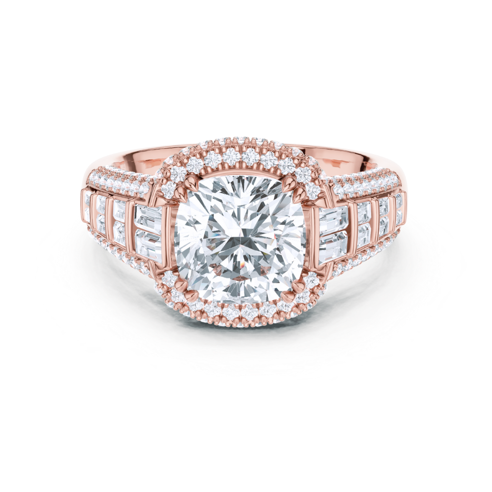 Majestic Cushion Halo Baguette Ring