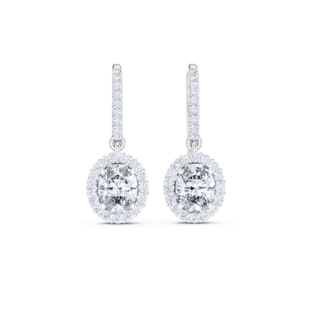 Radiant Halo Oval Drop Diamond Earrings