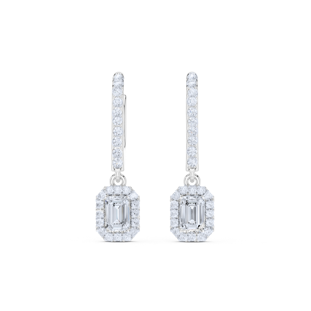 Emerald Halo Drop Diamond Earrings