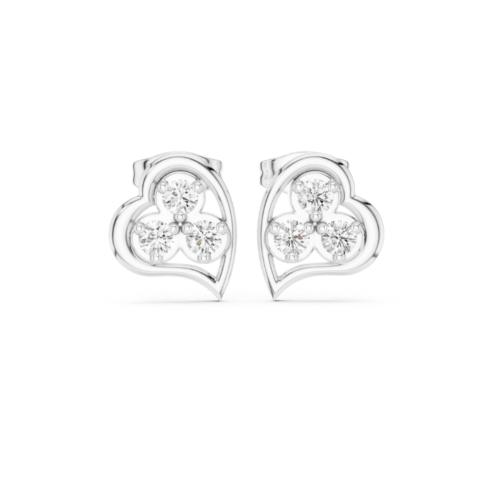 Trinity Heart Diamond Stud Earrings