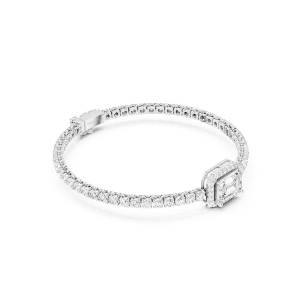 Solara Emerald-Cut Halo Diamond Bracelet