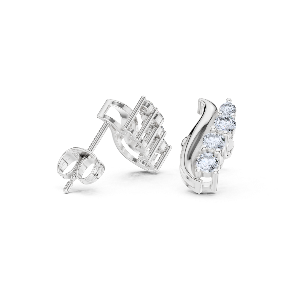 Curved Vine Diamond Stud Earrings