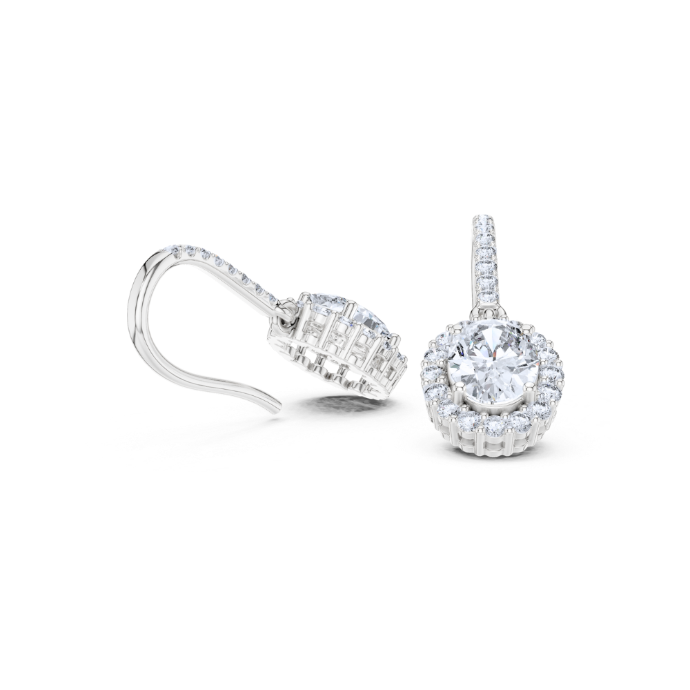 Radiant Halo Oval Drop Diamond Earrings