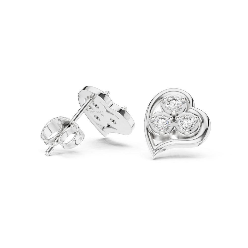 Trinity Heart Diamond Stud Earrings