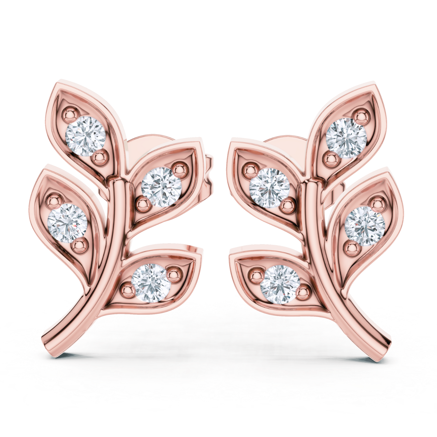 Diamond Leaf Vine Stud Earrings
