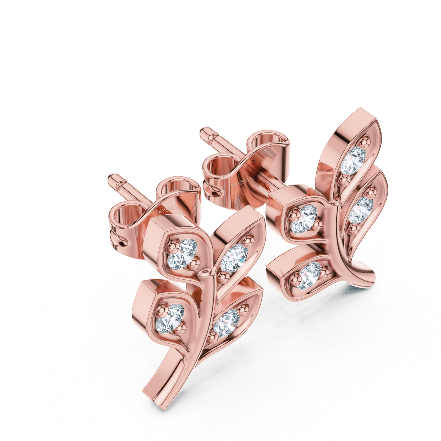 Diamond Leaf Vine Stud Earrings