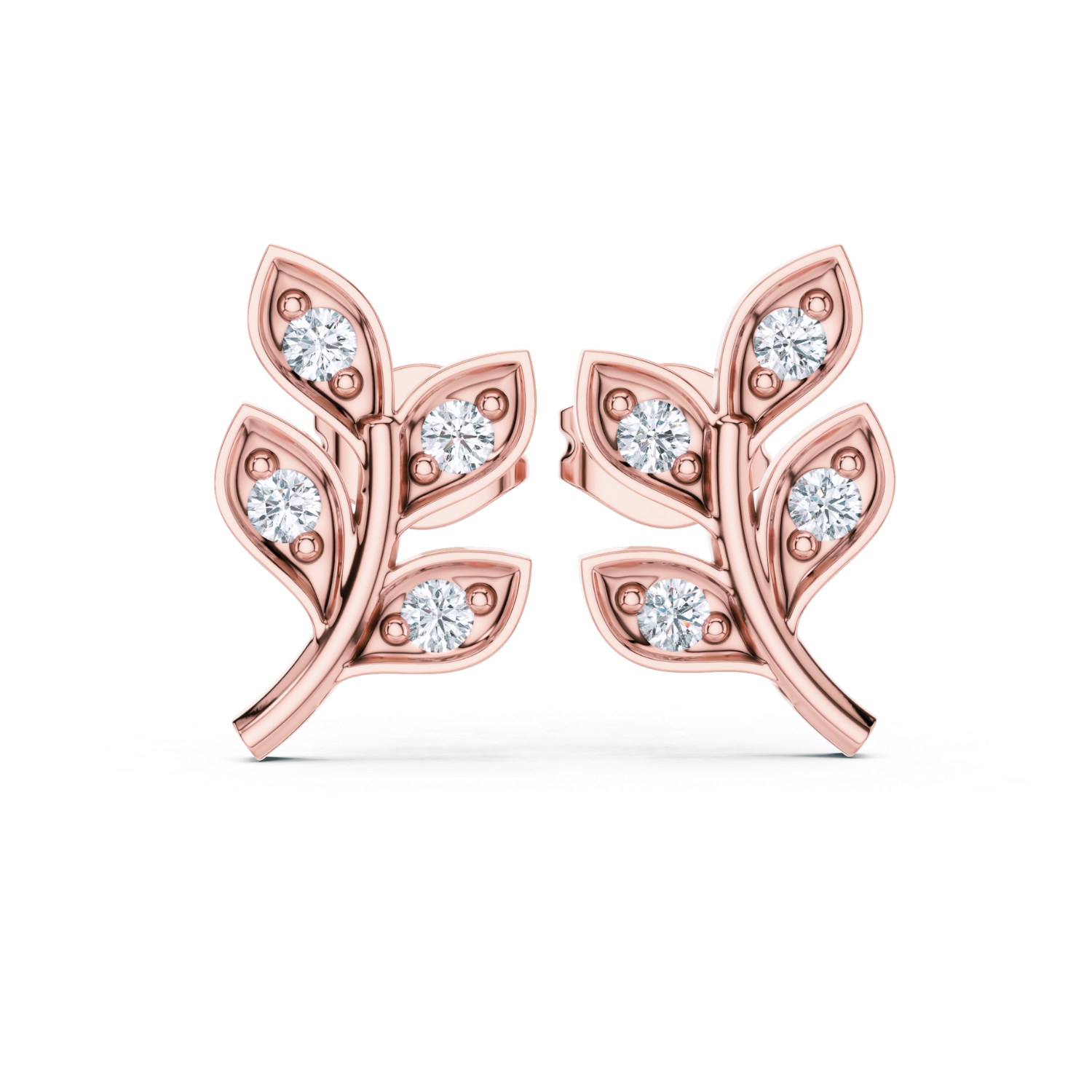Diamond Leaf Vine Stud Earrings