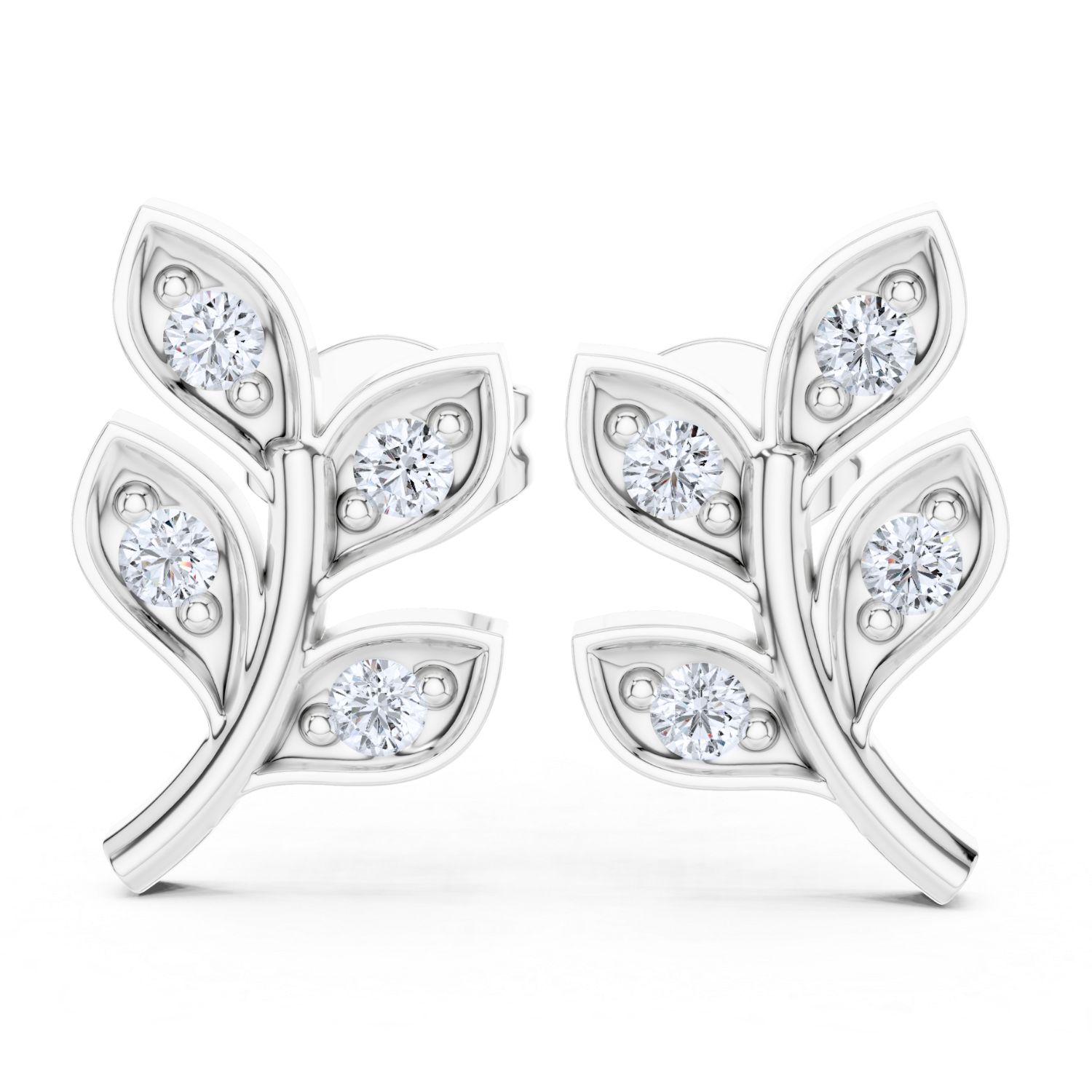Diamond Leaf Vine Stud Earrings