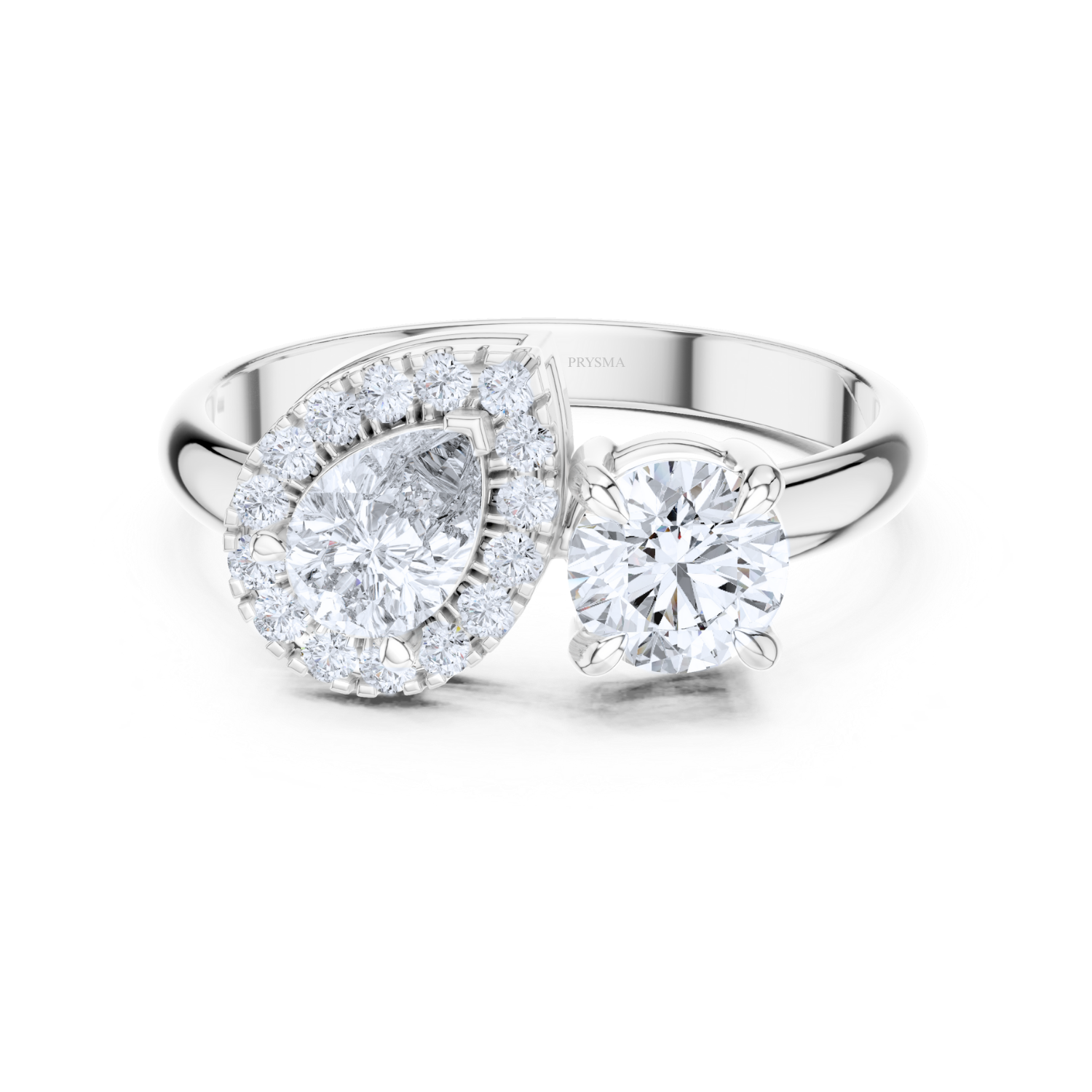 Pear & Round Dual Stone Halo Ring