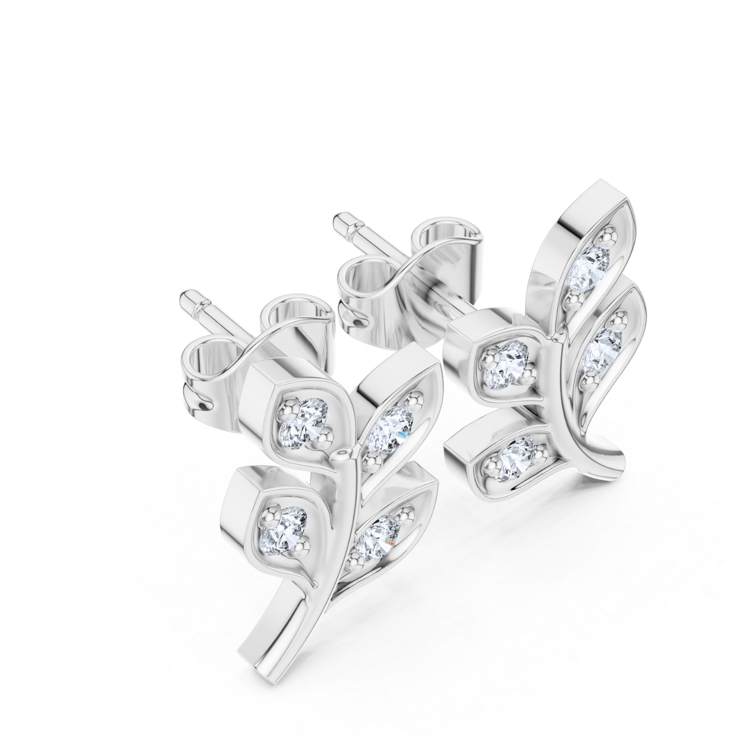 Diamond Leaf Vine Stud Earrings