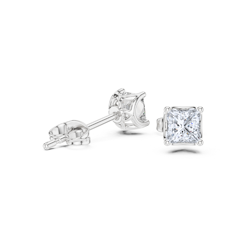 Regal Princess-Cut Diamond Stud Earrings