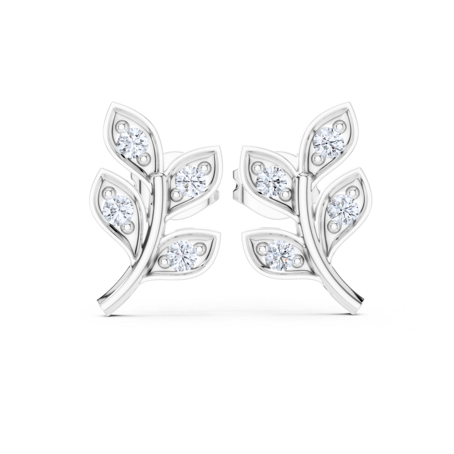 Diamond Leaf Vine Stud Earrings