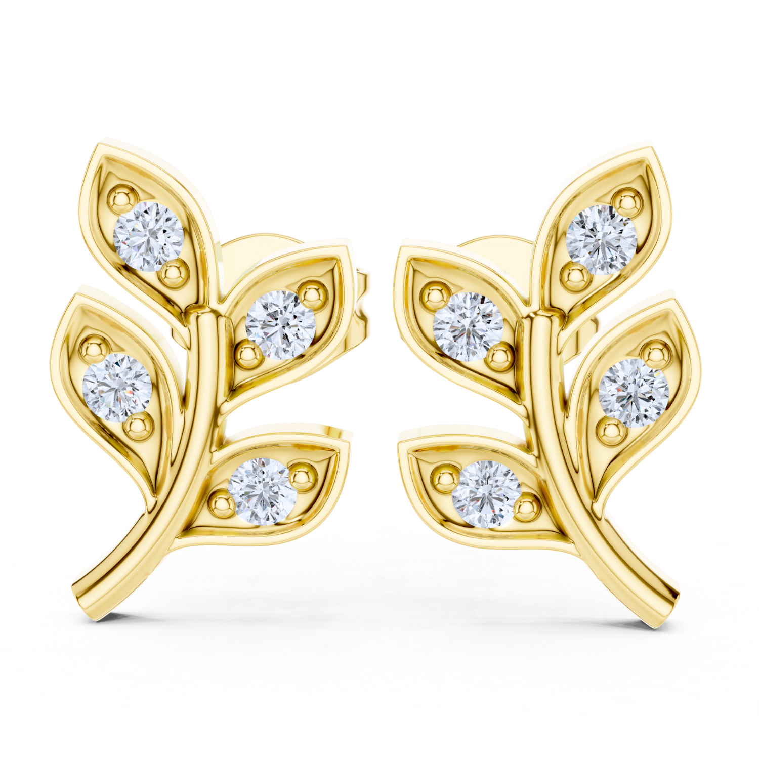 Diamond Leaf Vine Stud Earrings