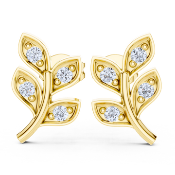 Diamond Leaf Vine Stud Earrings