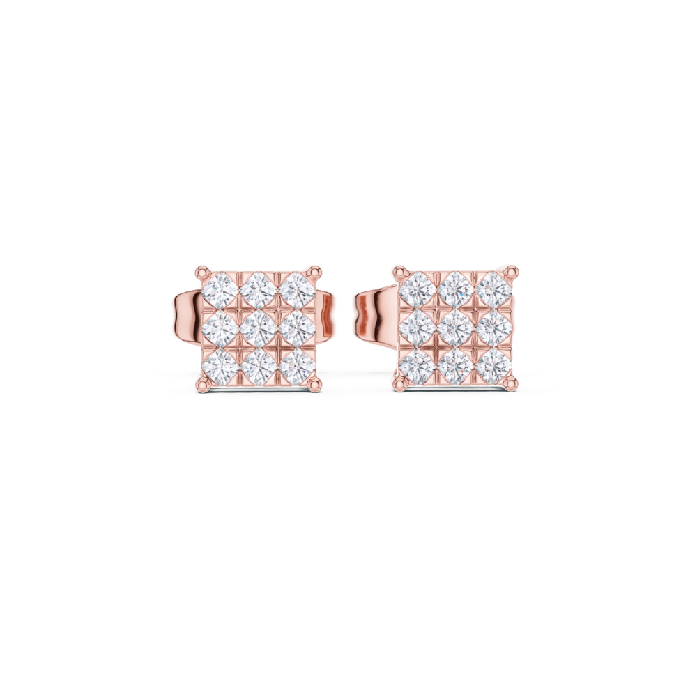 Regal Grid Princess Diamond Stud Earrings