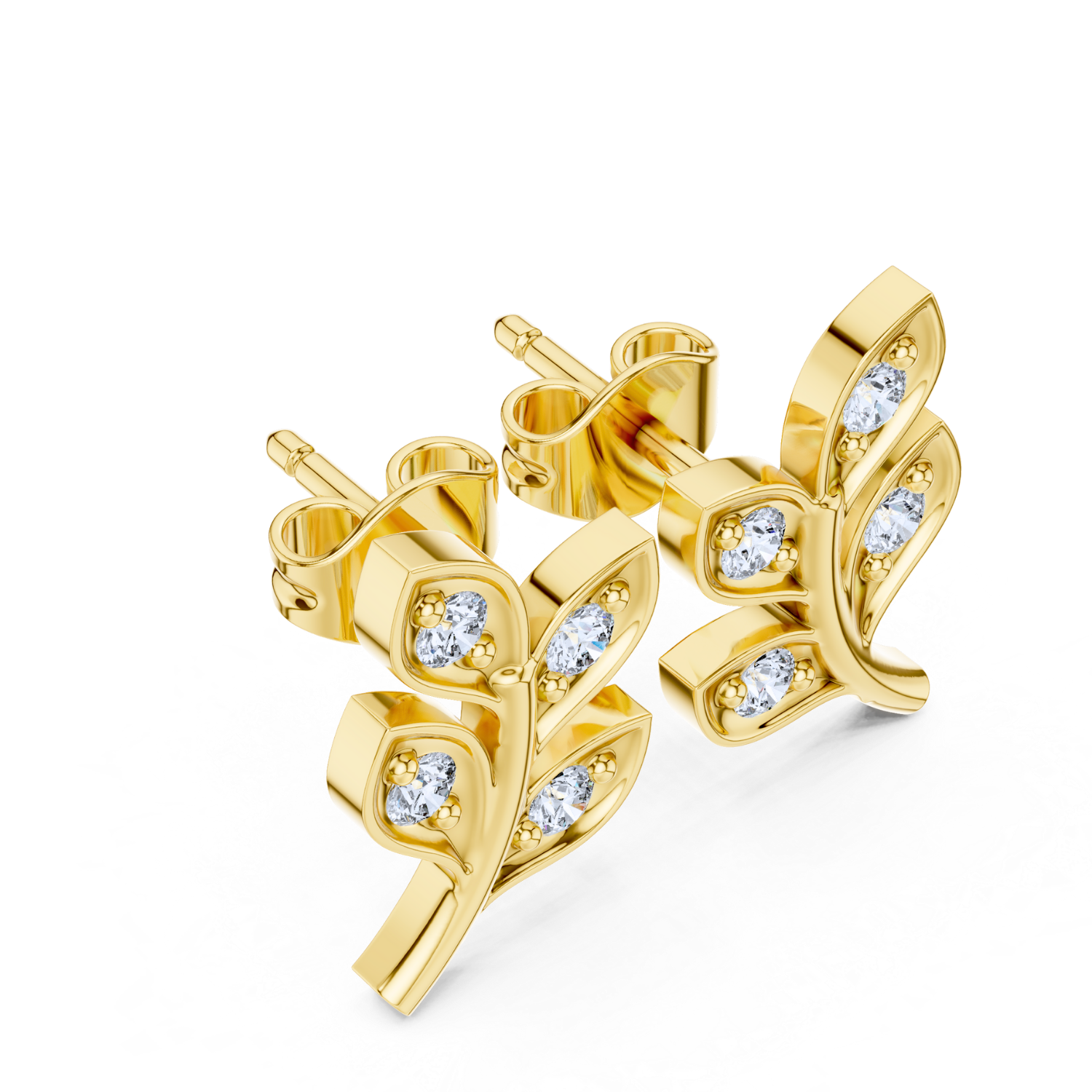 Diamond Leaf Vine Stud Earrings
