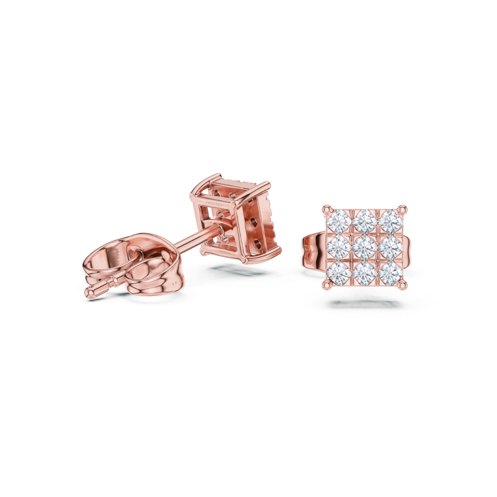 Regal Grid Princess Diamond Stud Earrings