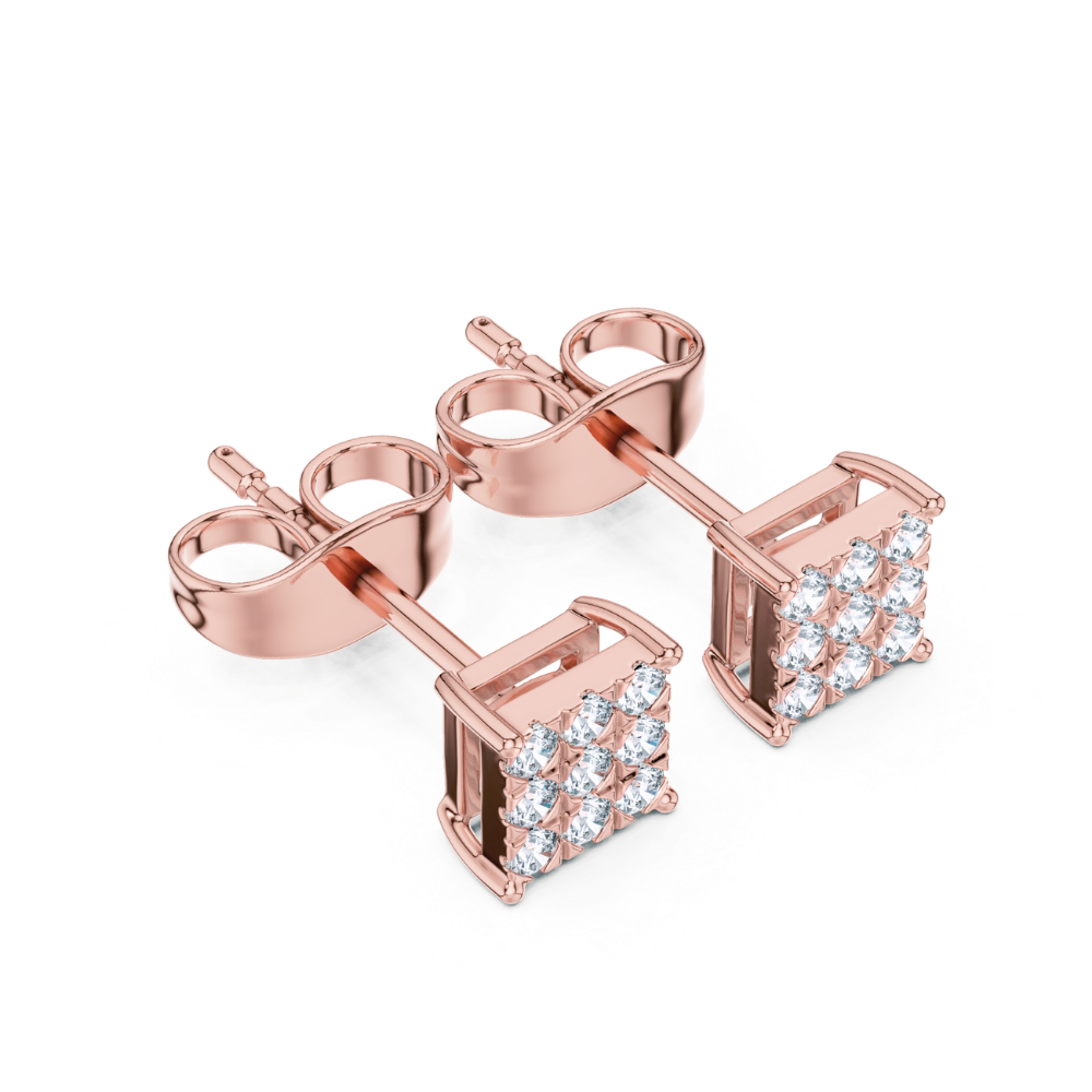 Regal Grid Princess Diamond Stud Earrings