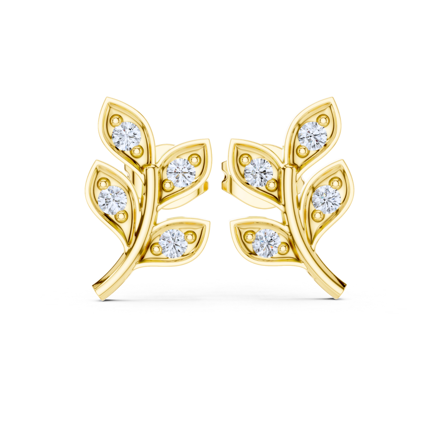 Diamond Leaf Vine Stud Earrings