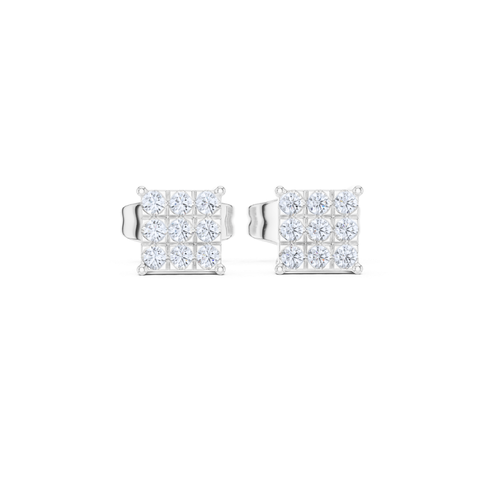 Regal Grid Princess Diamond Stud Earrings