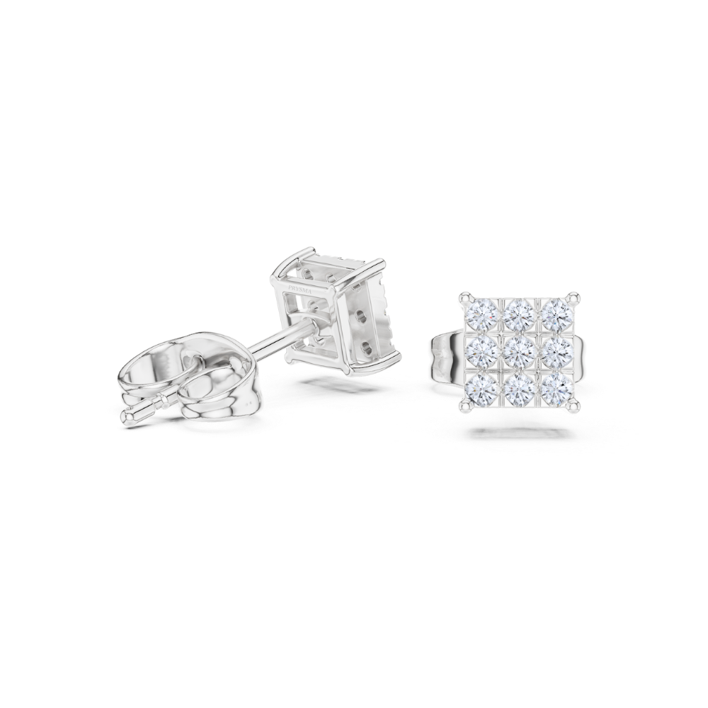 Regal Grid Princess Diamond Stud Earrings