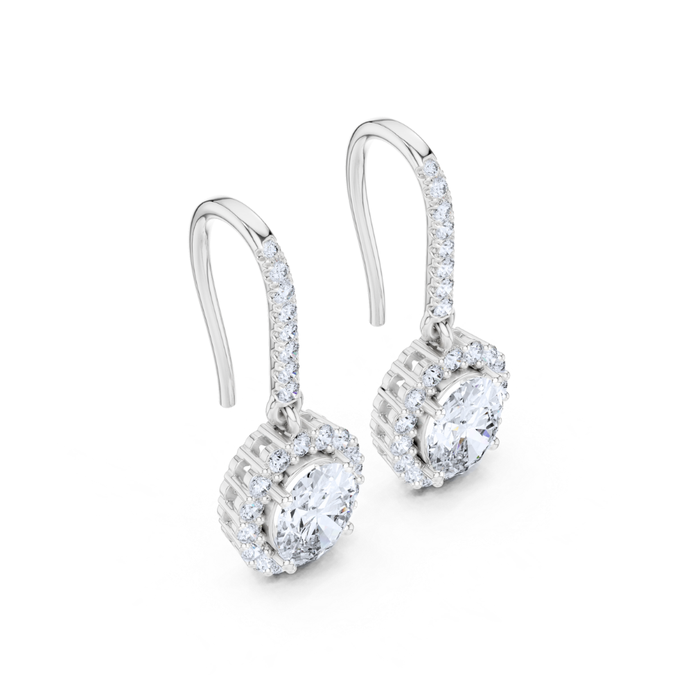 Radiant Halo Oval Drop Diamond Earrings