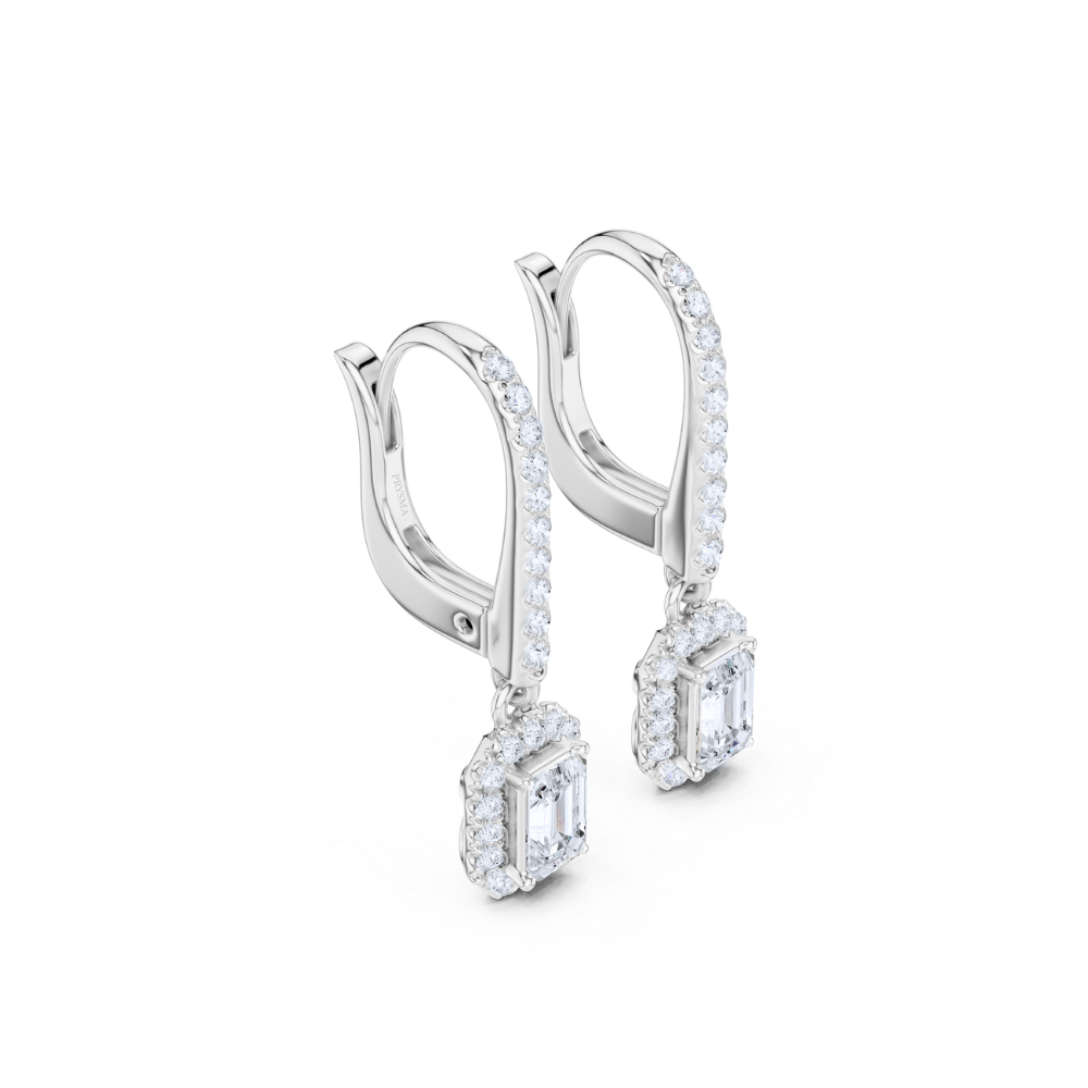 Emerald Halo Drop Diamond Earrings