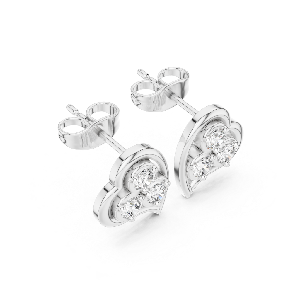 Trinity Heart Diamond Stud Earrings