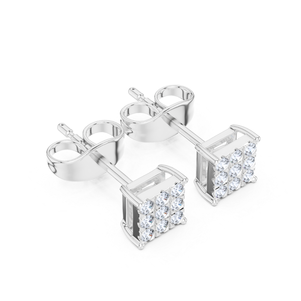 Regal Grid Princess Diamond Stud Earrings