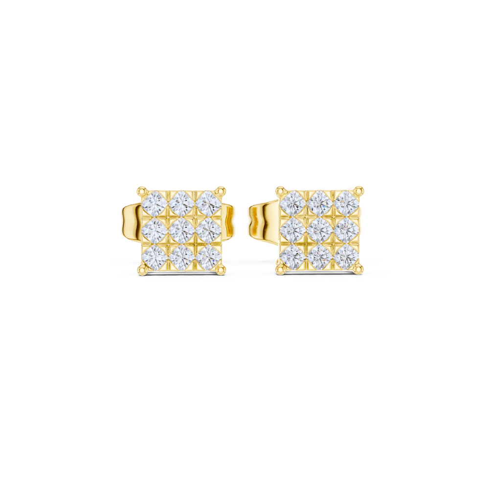 Regal Grid Princess Diamond Stud Earrings