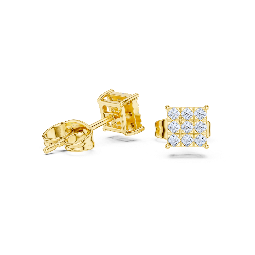 Regal Grid Princess Diamond Stud Earrings