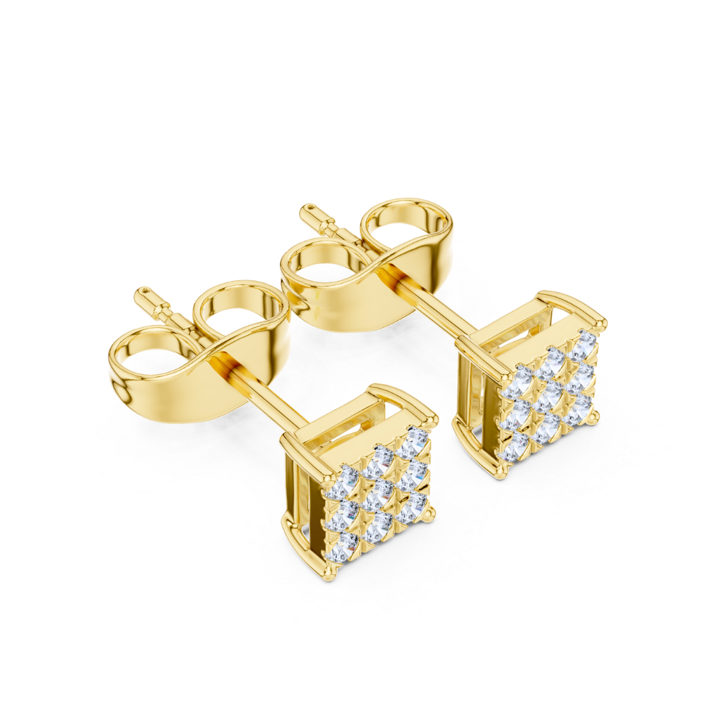 Regal Grid Princess Diamond Stud Earrings