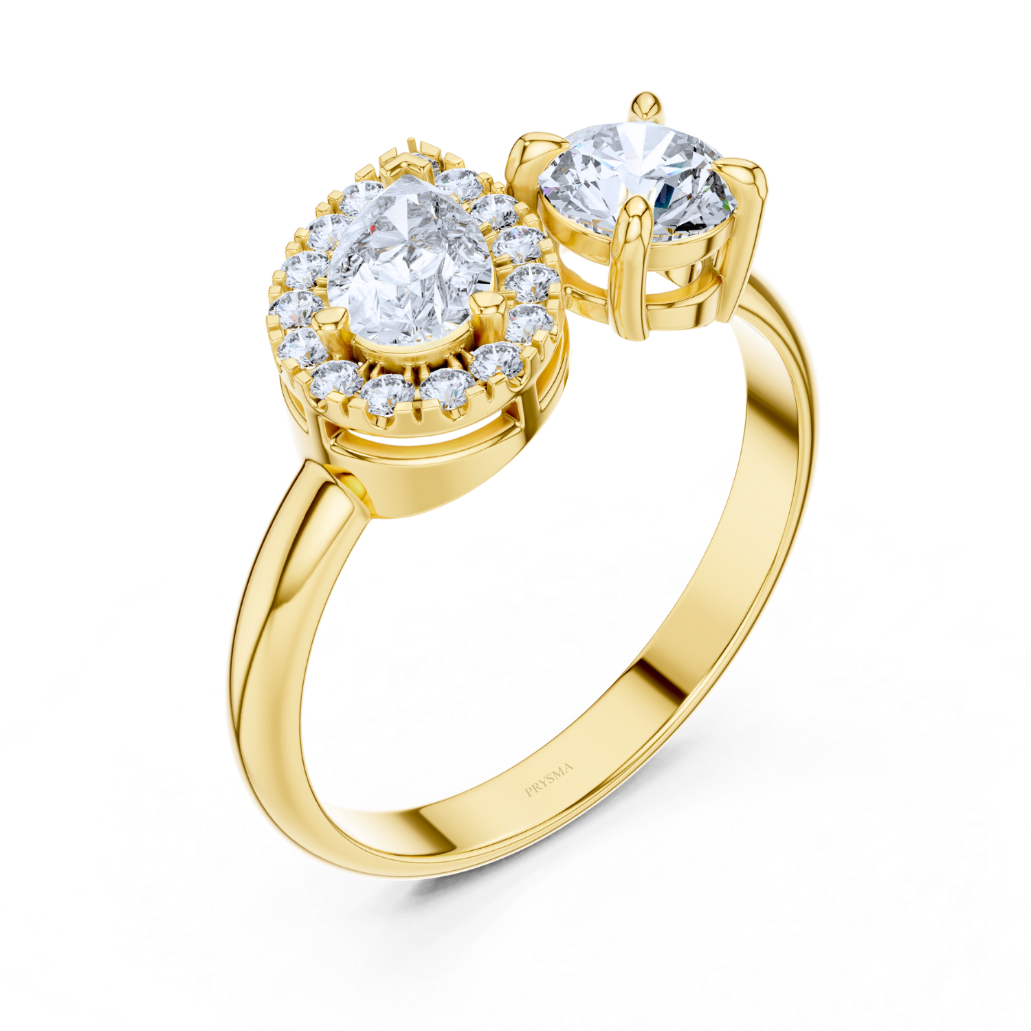 Pear & Round Dual Stone Halo Ring