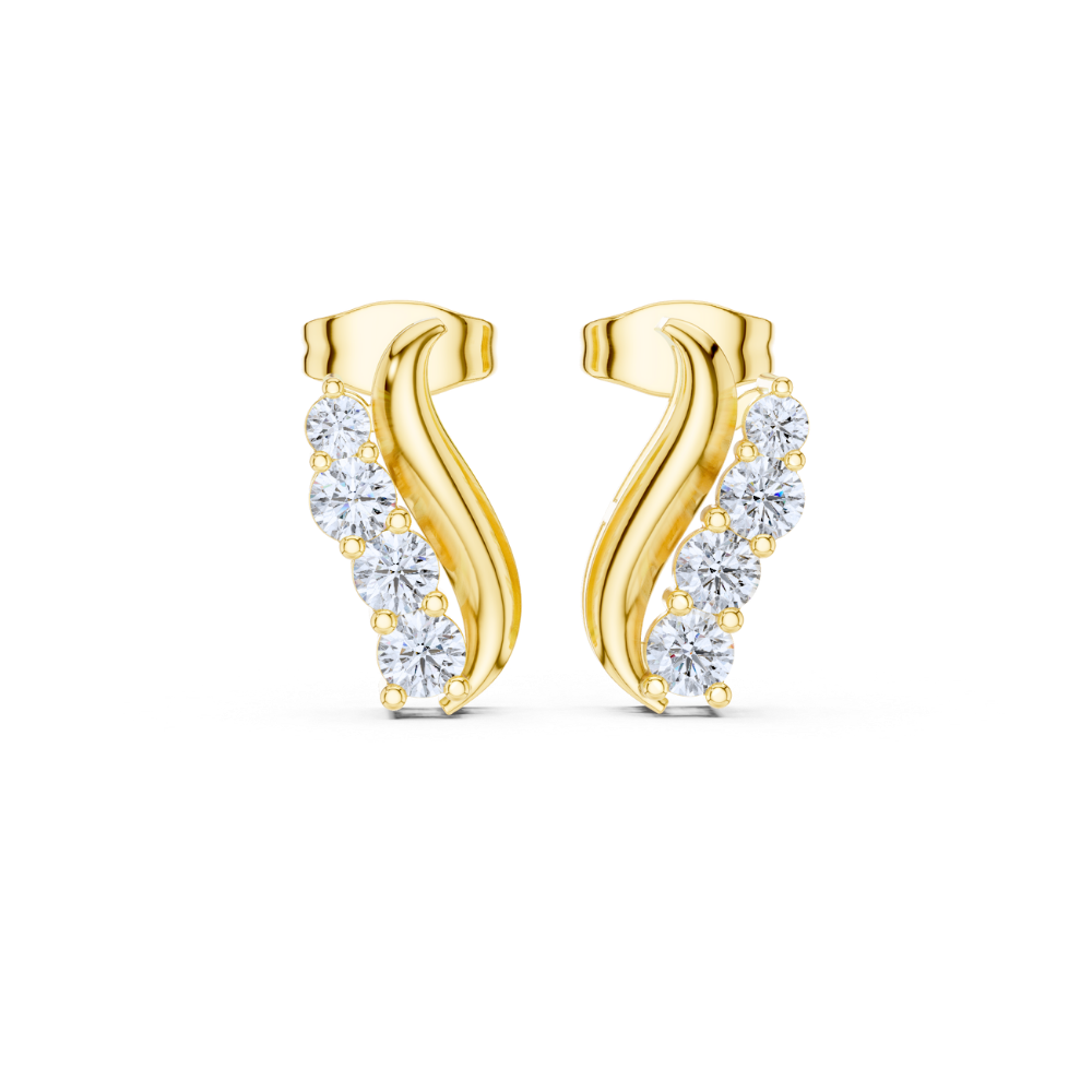 Curved Vine Diamond Stud Earrings