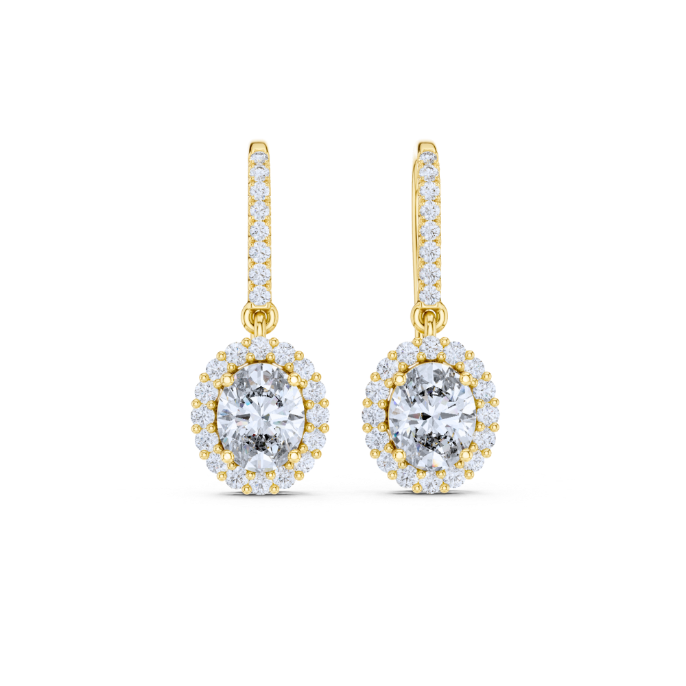 Radiant Halo Oval Drop Diamond Earrings
