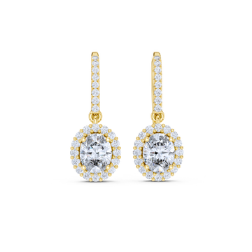 Radiant Halo Oval Drop Diamond Earrings