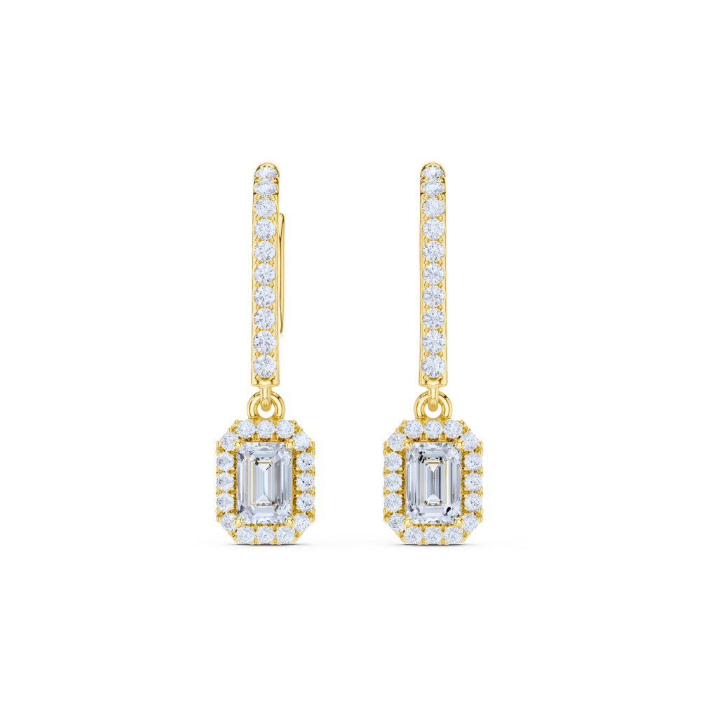 Emerald Halo Drop Diamond Earrings