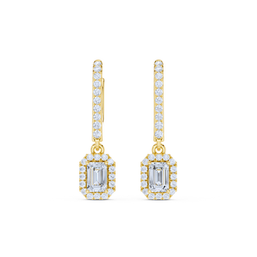 Emerald Halo Drop Diamond Earrings
