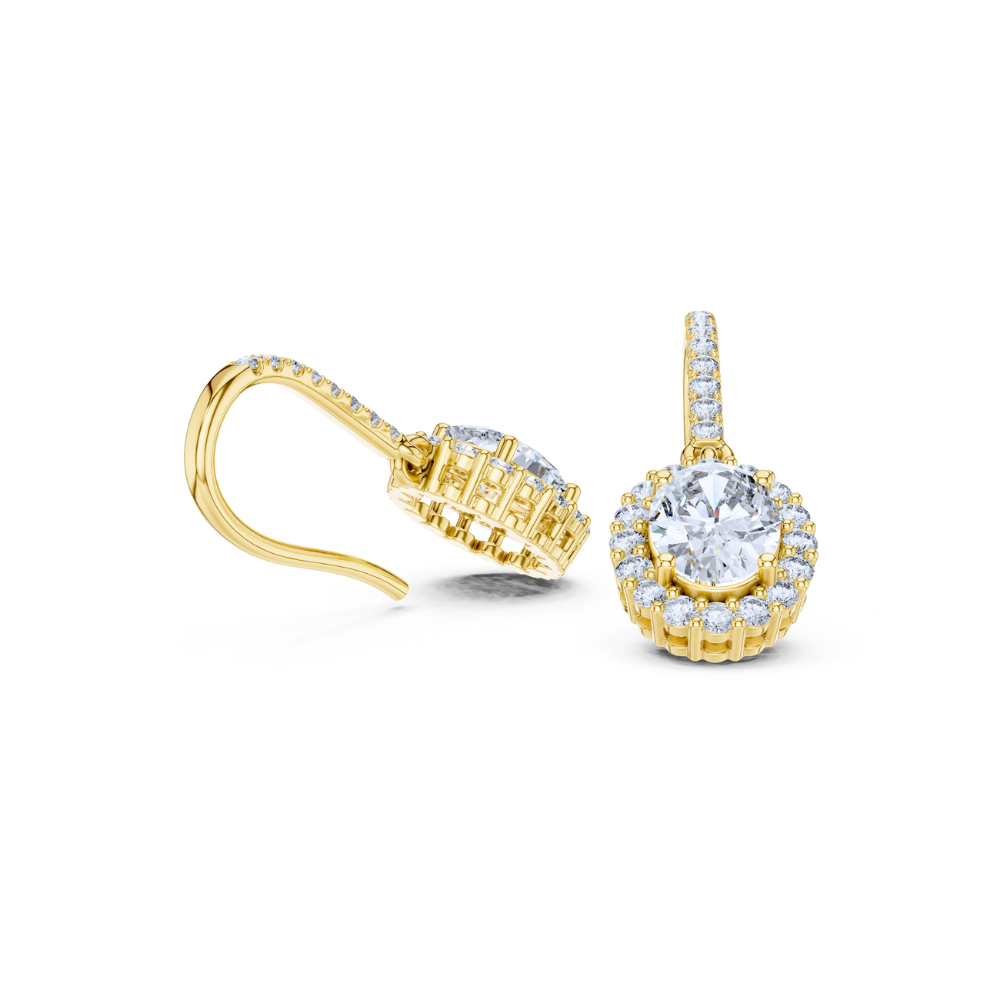 Radiant Halo Oval Drop Diamond Earrings