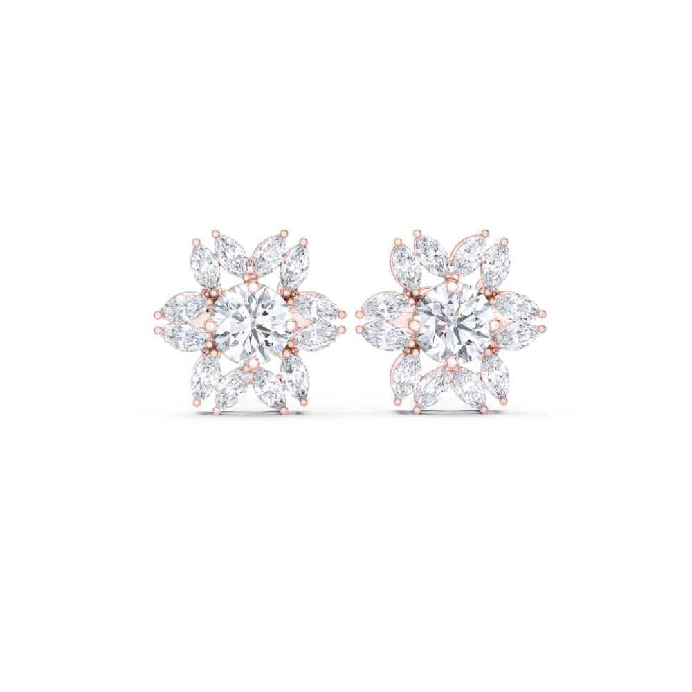 Floral Marquise Diamond Cluster Stud Earrings