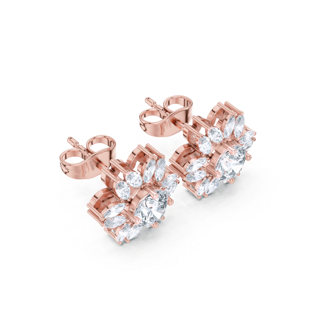 Floral Marquise Diamond Cluster Stud Earrings