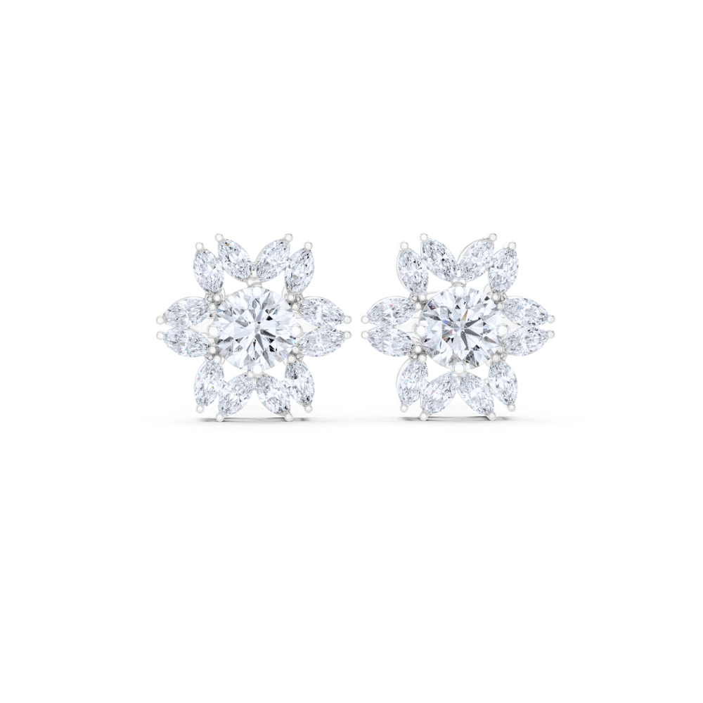 Floral Marquise Diamond Cluster Stud Earrings