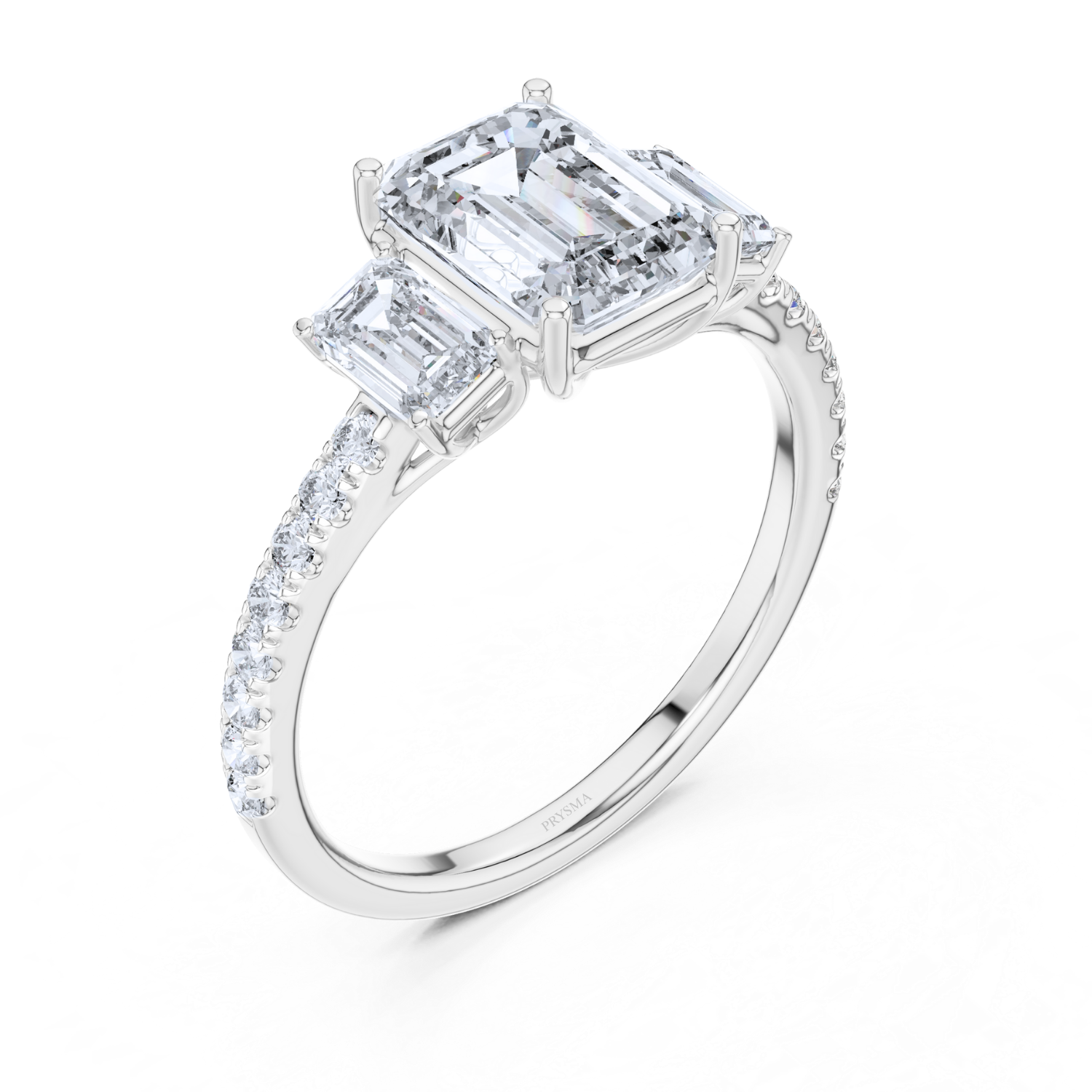Regal Brilliance Emerald-Cut Three-Stone Ring